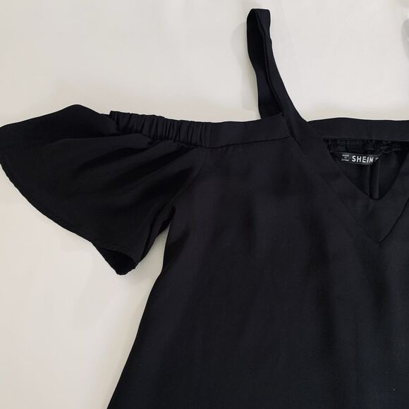 Shein Top Black Women S Cold Shoulder Cutout Flowy Going Out Party Western Boho - Picture 4 of 8